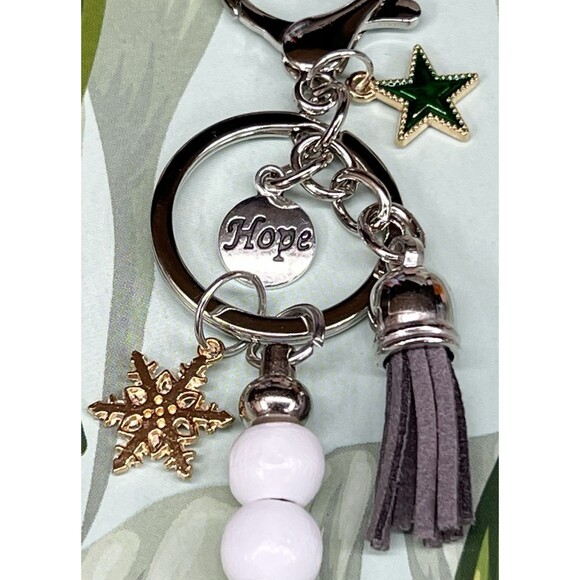 HOPE White Christmas Keychain Bag Charm Multi Suede Tassel Star Snowflake Swivel - Picture 7 of 8